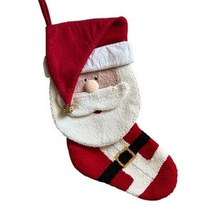 Santa Claus Hooked Needlepoint Felt Christmas Stocking